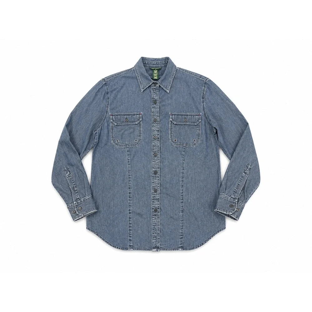 Lauren Jeans Co‎ Ralph Lauren Women's 1X Chambray Denim Button Front Shirt